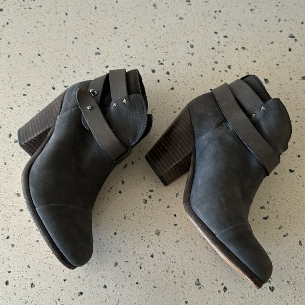 rag & bone New York Hallow Gray Leather Heeled Ankle Boots Booties Shoes Size 35 - Picture 5 of 14
